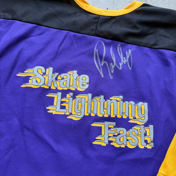 Men's Vintage Signed Robby Glantz Int'l Power Skating Purple Hockey Jersey Sz M - Picture 8 of 8